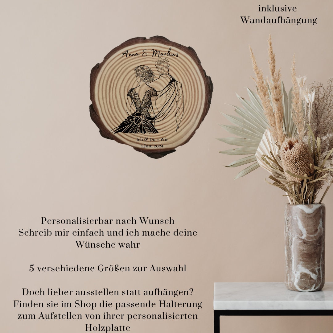 Personalisierte Naturholzscheibe aus Kiefernholz für Hochzeit, Geburtstag, für Paare zu Weihnachten, Gleichgeschlechtliche Ehepaare