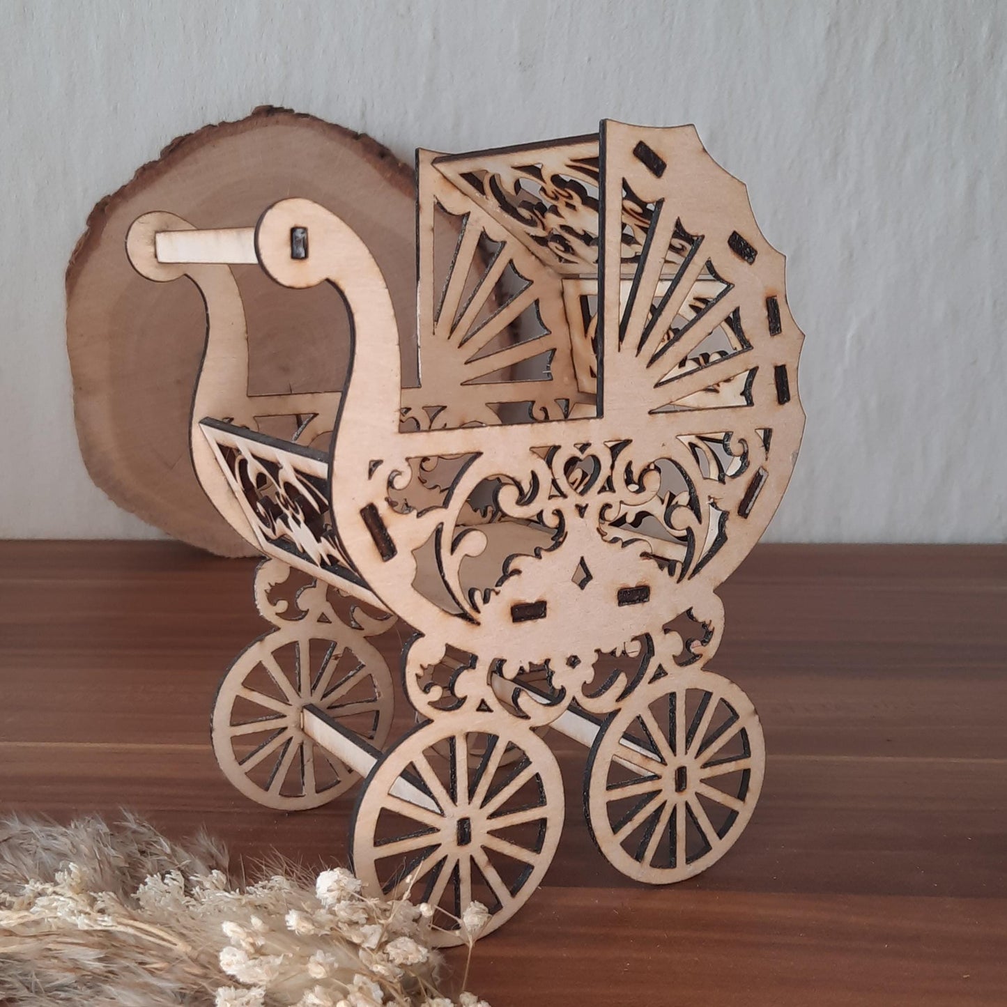 Kinderwagen aus Holz, Deko, Geldgeschenk, Geburt, Storchaufstellen, Mädchen, Junge