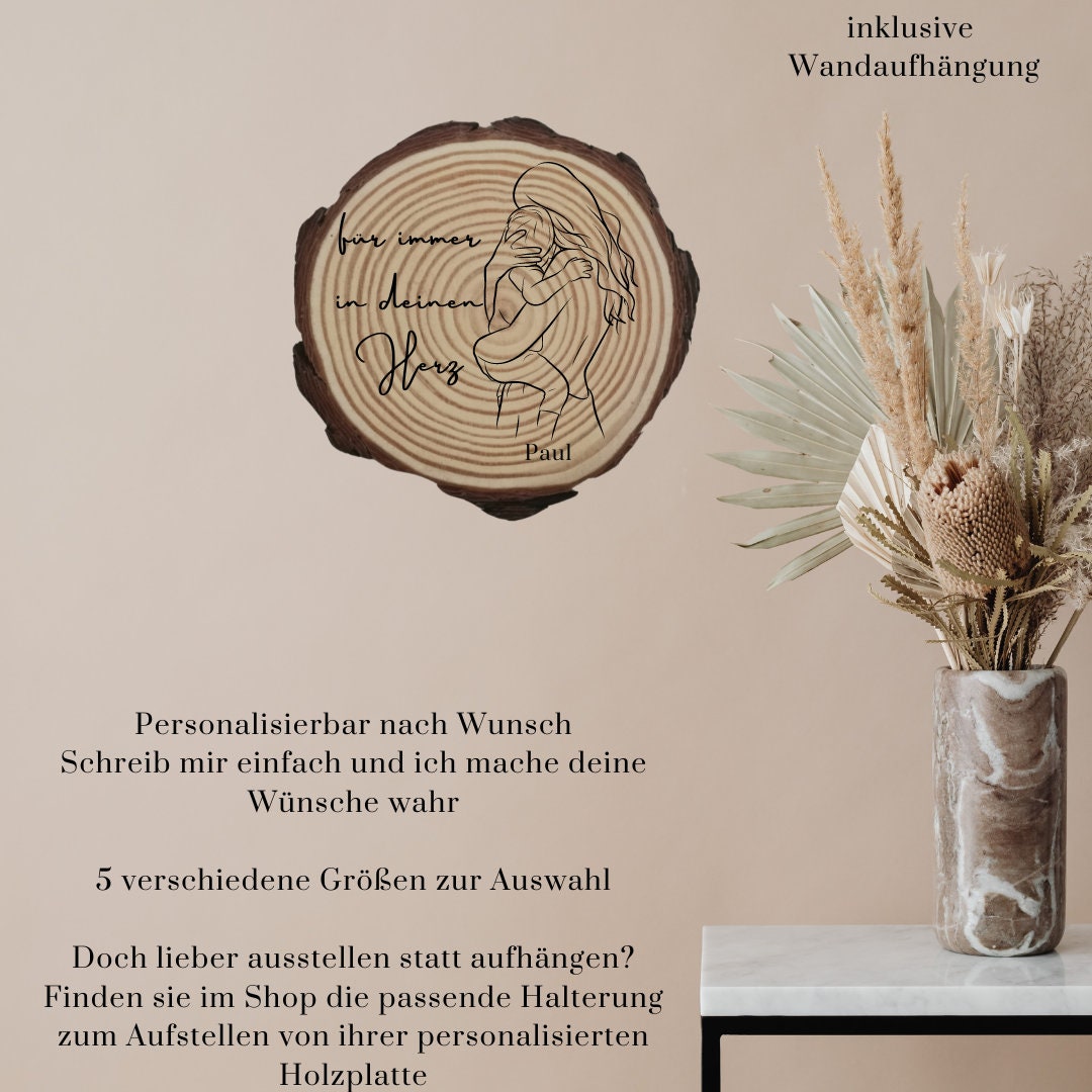 Personalisierte Naturholzscheibe für Mama, als einzigartige Deko, für Mama, Oma, aus Kiefernholz, zum Geburtstag, Muttertag, Weihnachten
