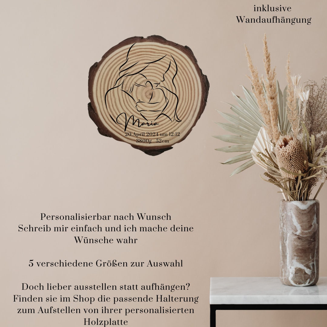 Personalisierte Naturholzscheibe für Mama, als einzigartige Deko, für Mama, Oma, aus Kiefernholz, zum Geburtstag, Muttertag, Weihnachten
