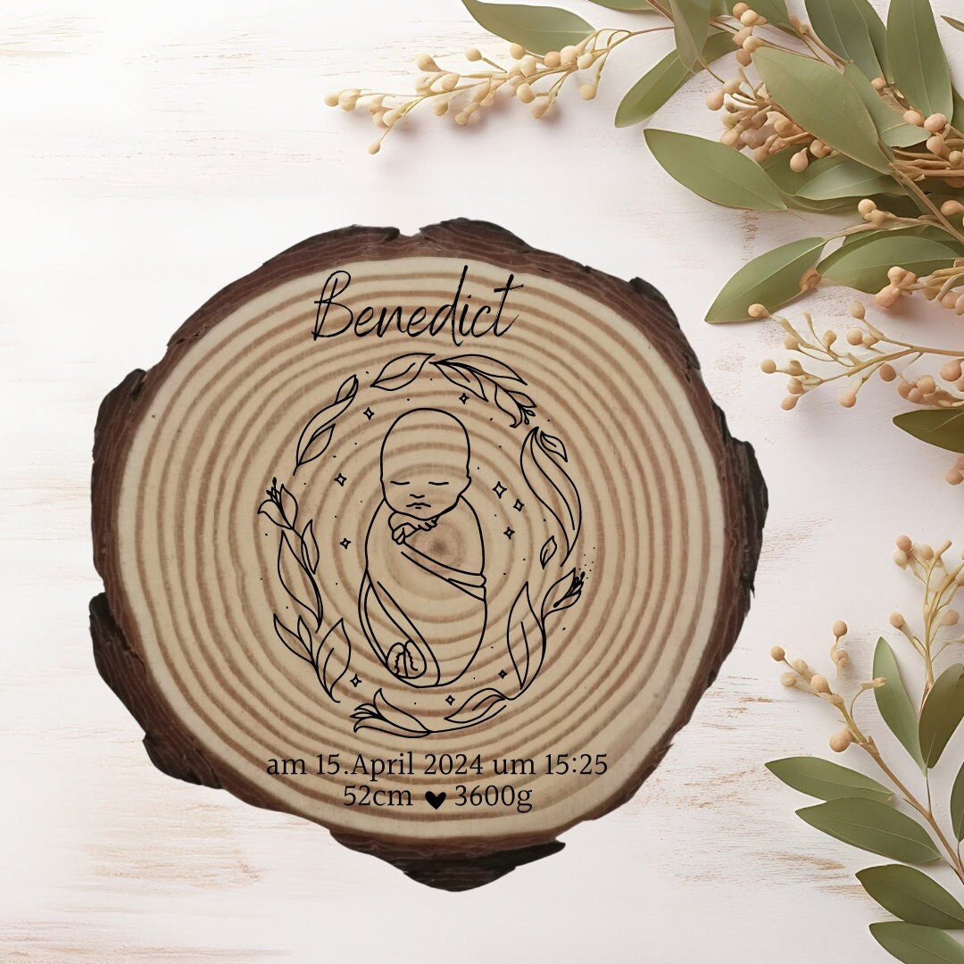 Personalisierte Naturholzscheibe zur Geburt, Baby, als einzigartige Deko, für Mama, Oma, aus Kiefernholz, zum Geburtstag, Weihnachten