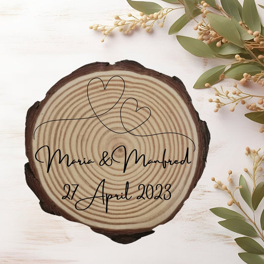 Personalisierte Naturholzscheibe aus Kiefernholz für Hochzeit, Geburtstag, für Paare zu Weihnachten, Gleichgeschlechtliche Ehepaare
