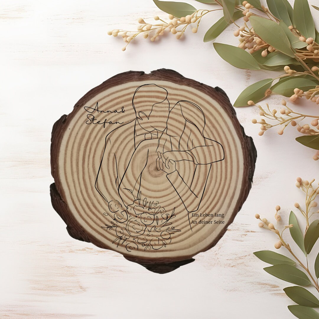 Personalisierte Naturholzscheibe aus Kiefernholz für Hochzeit, Geburtstag, für Paare zu Weihnachten, Gleichgeschlechtliche Ehepaare