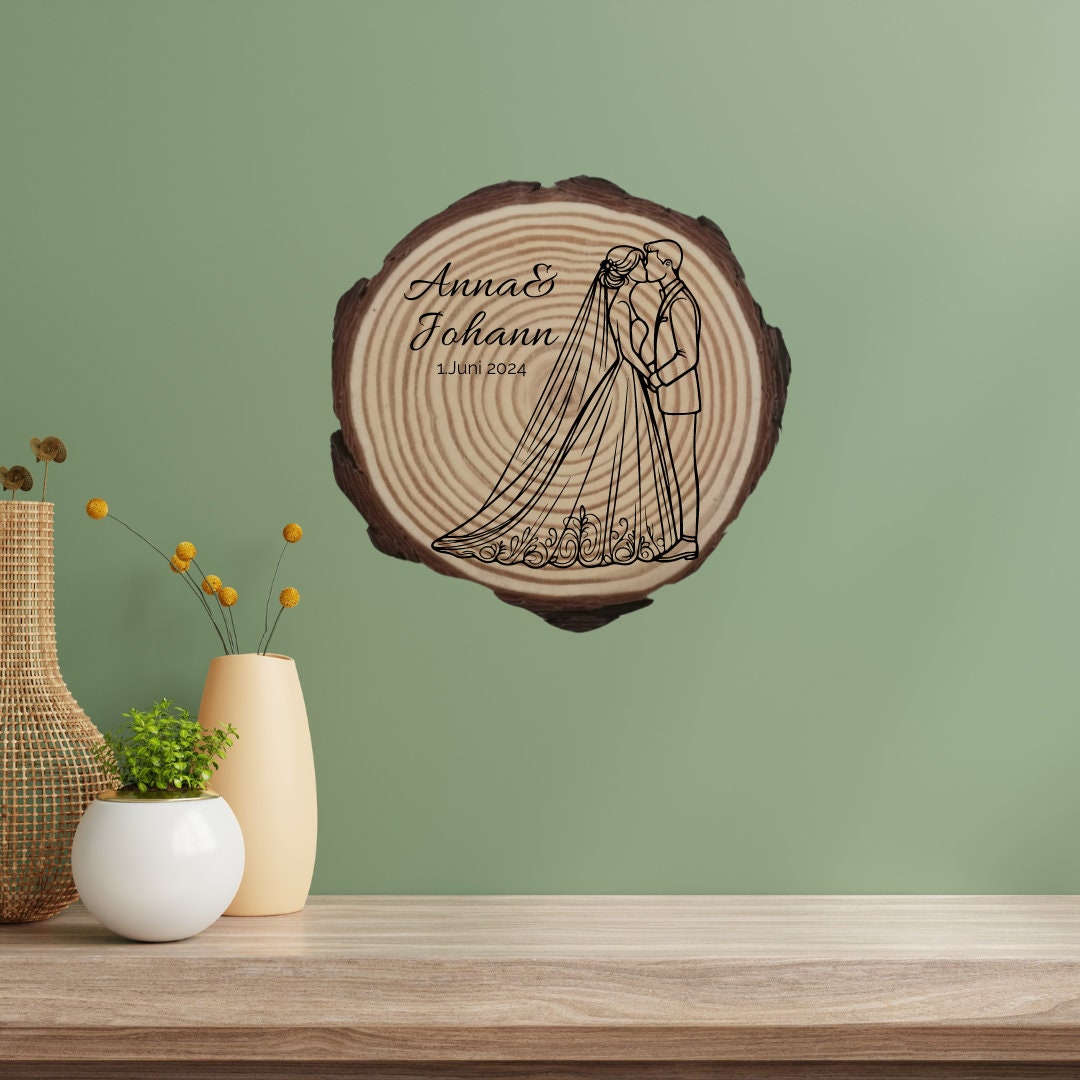 Personalisierte Naturholzscheibe aus Kiefernholz für Hochzeit, Geburtstag, für Paare zu Weihnachten, Gleichgeschlechtliche Ehepaare