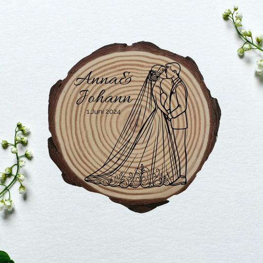 Personalisierte Naturholzscheibe aus Kiefernholz für Hochzeit, Geburtstag, für Paare zu Weihnachten, Gleichgeschlechtliche Ehepaare