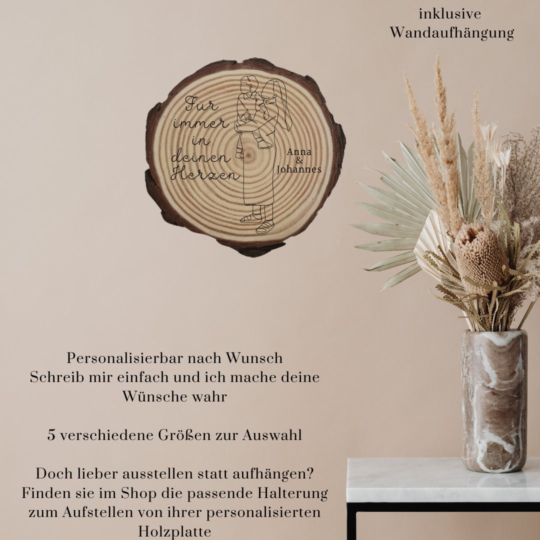 Personalisierte Naturholzscheibe für Familien, als einzigartige Deko oder als Hausschild, für Mama, Papa, Oma, aus Kiefernholz