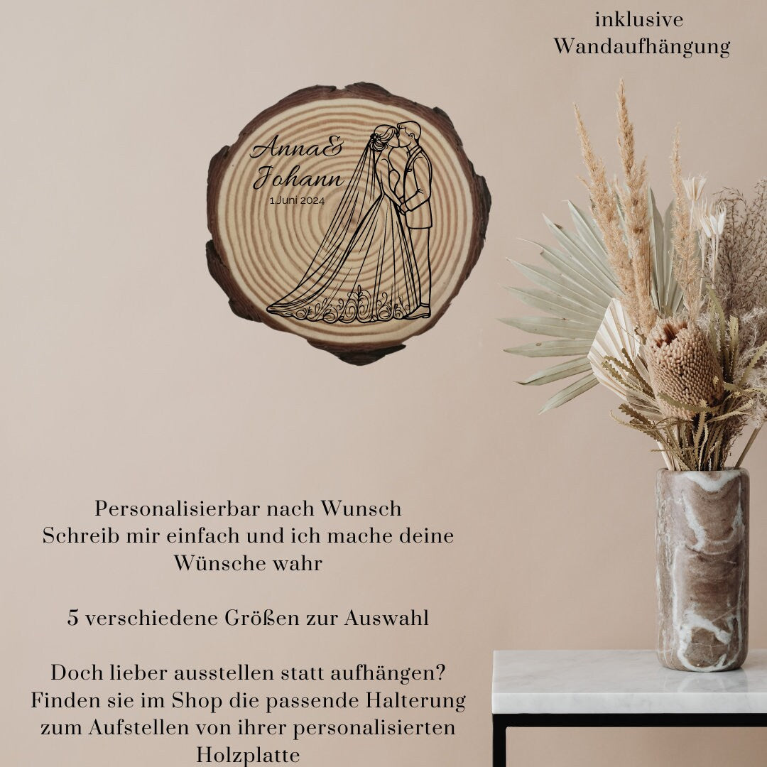 Personalisierte Naturholzscheibe aus Kiefernholz für Hochzeit, Geburtstag, für Paare zu Weihnachten, Gleichgeschlechtliche Ehepaare