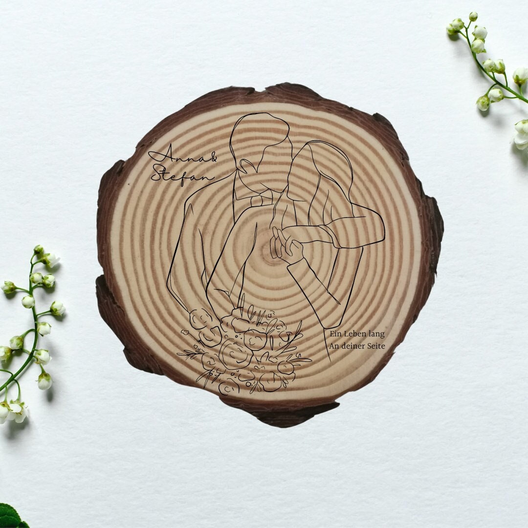 Personalisierte Naturholzscheibe aus Kiefernholz für Hochzeit, Geburtstag, für Paare zu Weihnachten, Gleichgeschlechtliche Ehepaare