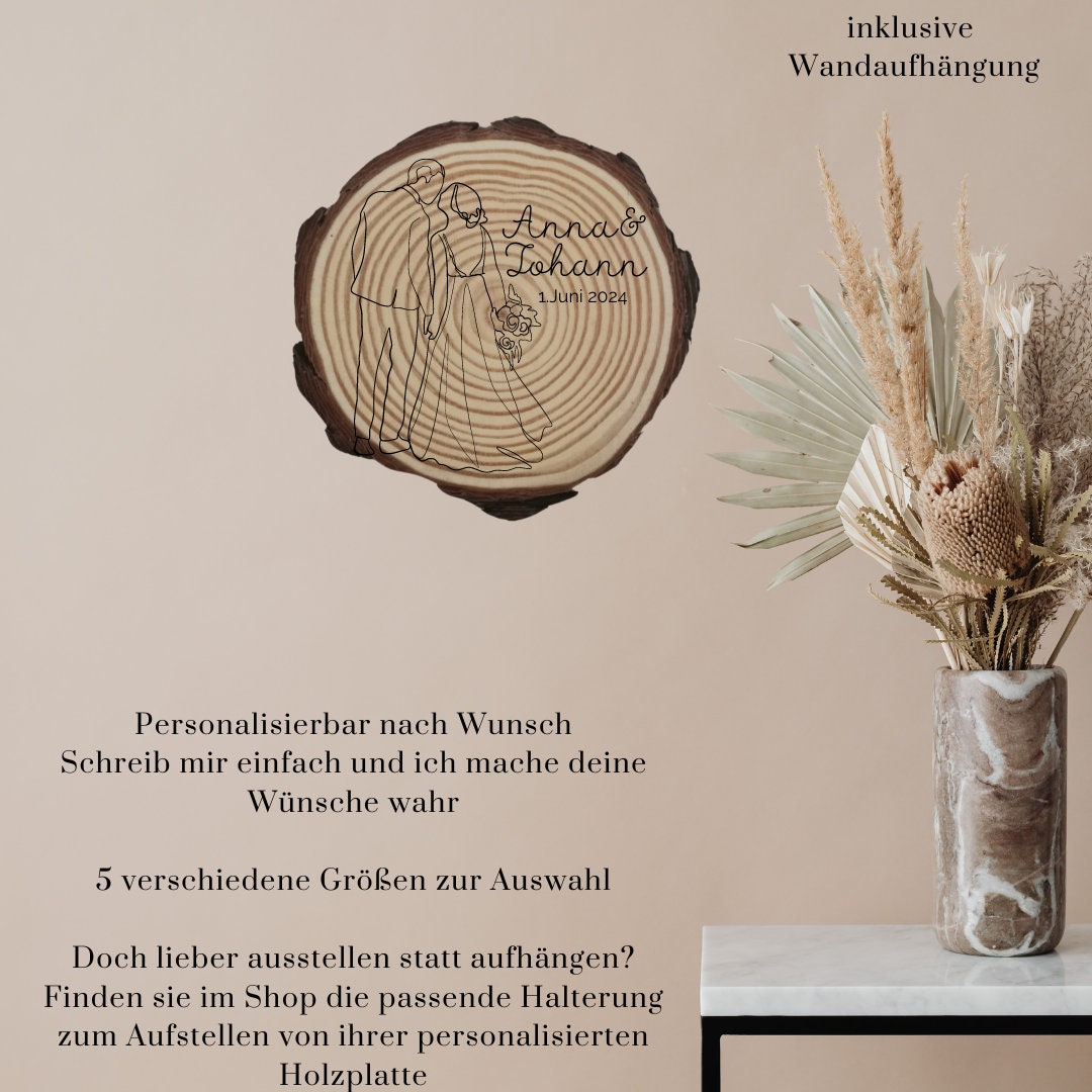 Personalisierte Naturholzscheibe aus Kiefernholz für Hochzeit, Geburtstag, für Paare zu Weihnachten, Gleichgeschlechtliche Ehepaare
