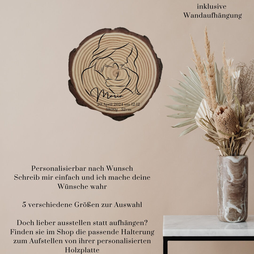 Personalisierte Naturholzscheibe für Mama, als einzigartige Deko, für Mama, Oma, aus Kiefernholz, zum Geburtstag, Muttertag, Weihnachten