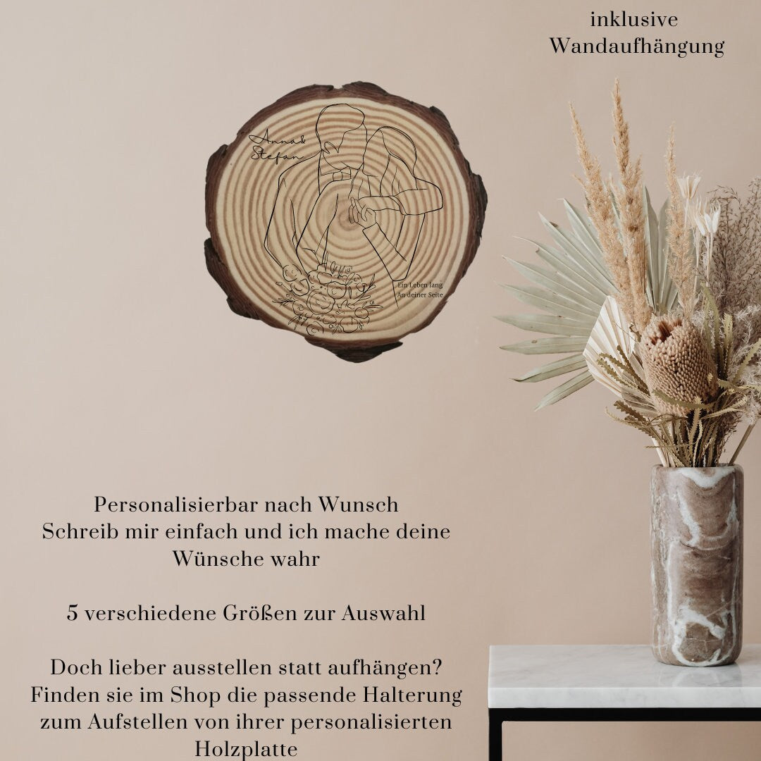 Personalisierte Naturholzscheibe aus Kiefernholz für Hochzeit, Geburtstag, für Paare zu Weihnachten, Gleichgeschlechtliche Ehepaare