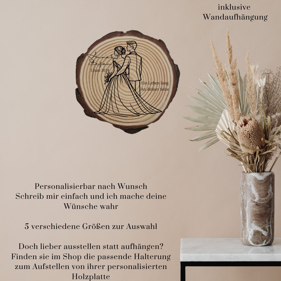 Personalisierte Naturholzscheibe aus Kiefernholz für Hochzeit, Geburtstag, für Paare zu Weihnachten, Gleichgeschlechtliche Ehepaare