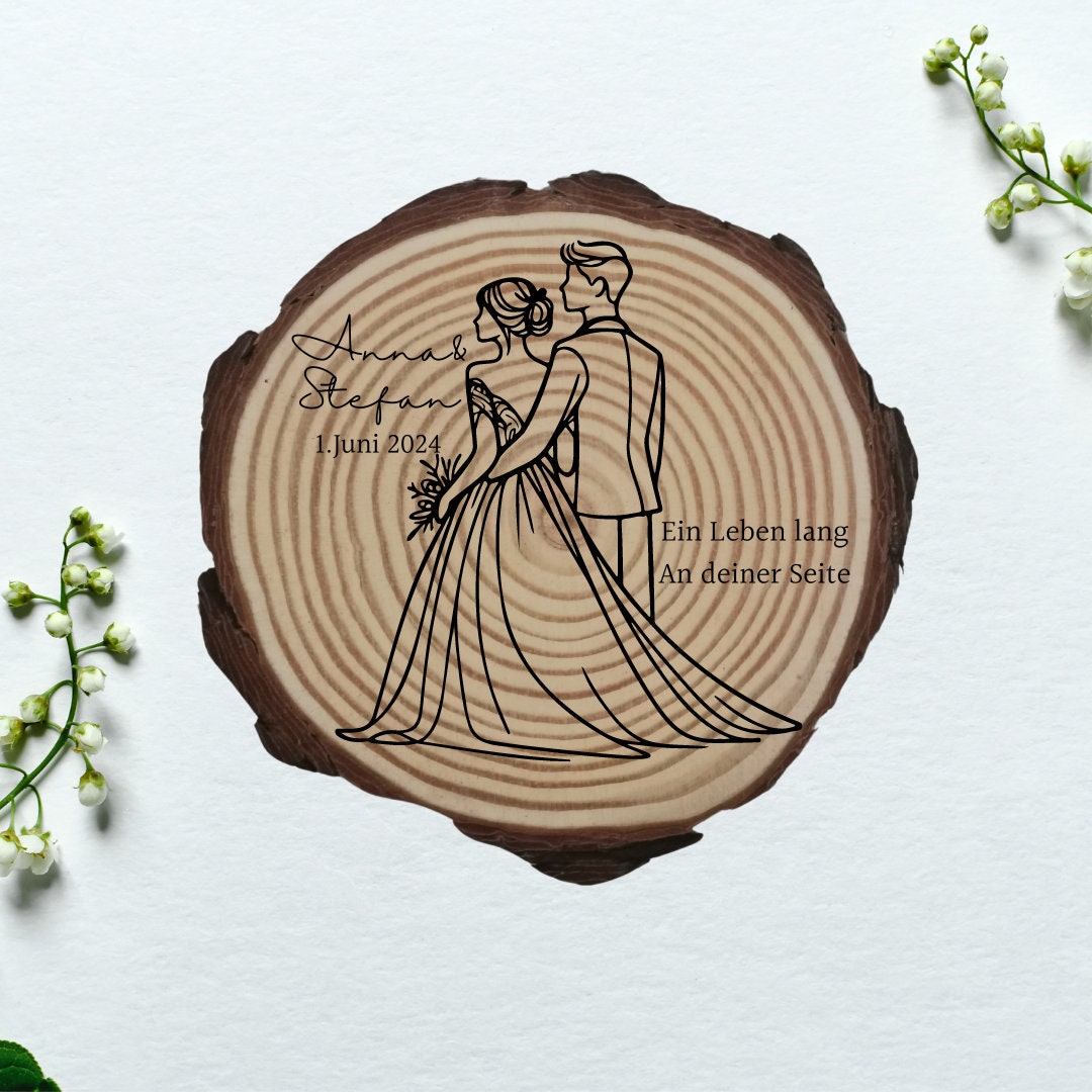 Personalisierte Naturholzscheibe aus Kiefernholz für Hochzeit, Geburtstag, für Paare zu Weihnachten, Gleichgeschlechtliche Ehepaare