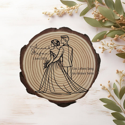 Personalisierte Naturholzscheibe aus Kiefernholz für Hochzeit, Geburtstag, für Paare zu Weihnachten, Gleichgeschlechtliche Ehepaare