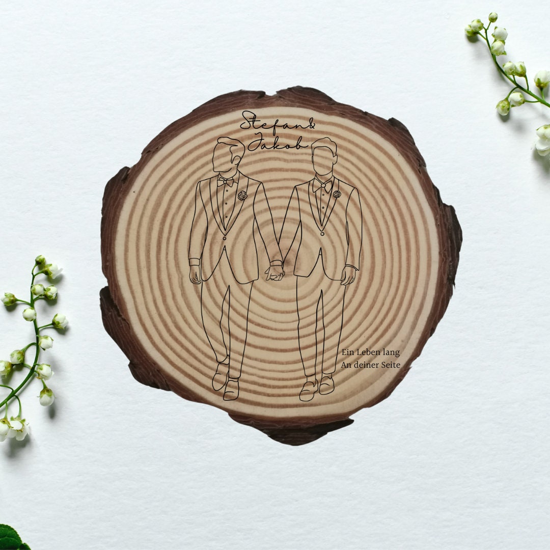 Personalisierte Naturholzscheibe aus Kiefernholz für Hochzeit, Geburtstag, für Paare zu Weihnachten, Gleichgeschlechtliche Ehepaare