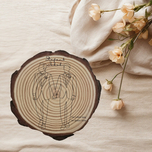 Personalisierte Naturholzscheibe aus Kiefernholz für Hochzeit, Geburtstag, für Paare zu Weihnachten, Gleichgeschlechtliche Ehepaare