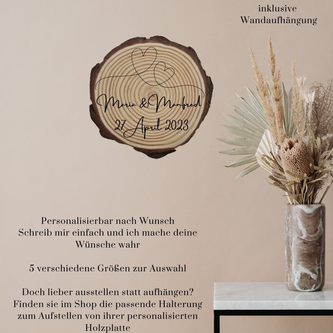 Personalisierte Naturholzscheibe aus Kiefernholz für Hochzeit, Geburtstag, für Paare zu Weihnachten, Gleichgeschlechtliche Ehepaare
