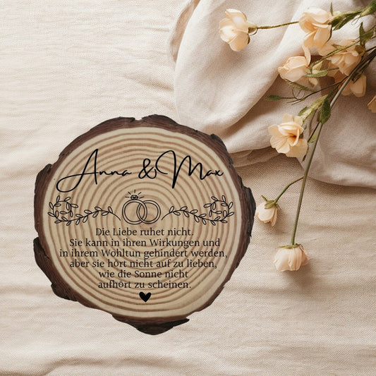 Personalisierte Naturholzscheibe aus Kiefernholz für Hochzeit, Geburtstag, für Paare zu Weihnachten, Gleichgeschlechtliche Ehepaare