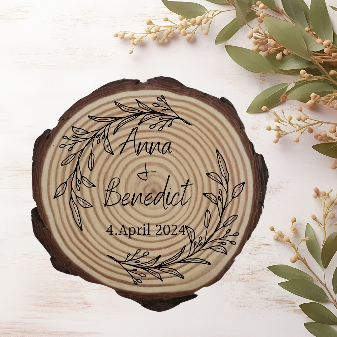 Personalisierte Naturholzscheibe aus Kiefernholz für Hochzeit, Gastgeschenk, für Paare zu Weihnachten, Gleichgeschlechtliche Ehepaare
