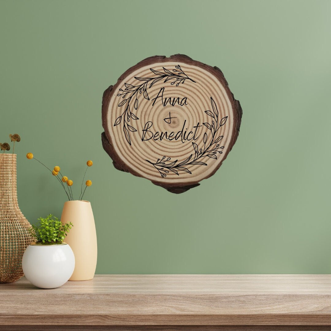 Personalisierte Naturholzscheibe aus Kiefernholz für Hochzeit, Gastgeschenk, für Paare zu Weihnachten, Gleichgeschlechtliche Ehepaare
