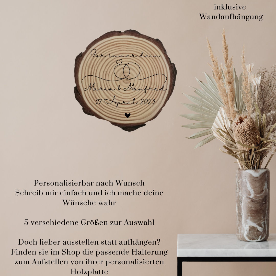 Personalisierte Naturholzscheibe aus Kiefernholz für Hochzeit, Gastgeschenk, für Paare zu Weihnachten, Gleichgeschlechtliche Ehepaare