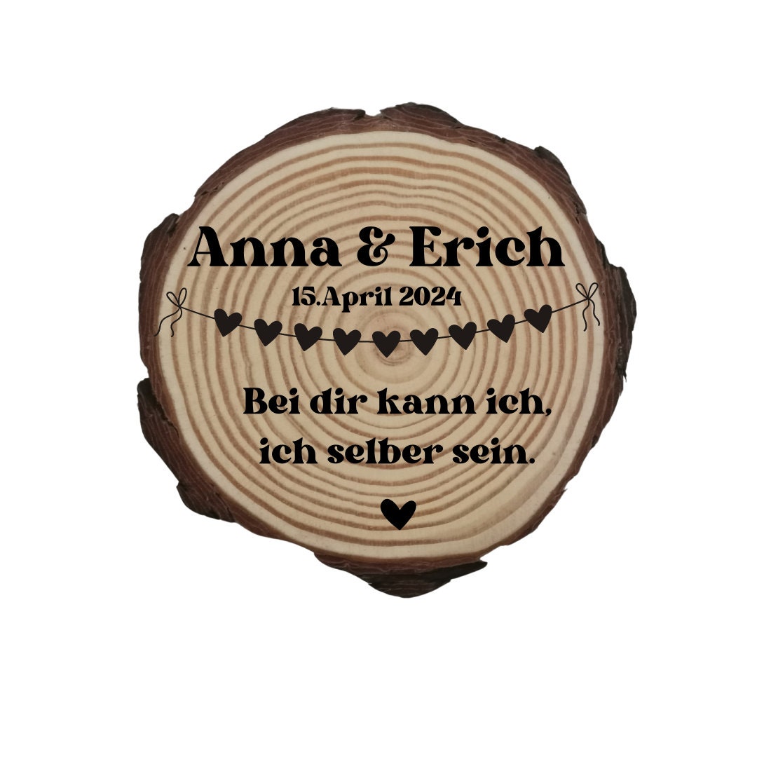 Personalisierte Naturholzscheibe aus Kiefernholz für Hochzeit, Gastgeschenk, für Paare zu Weihnachten, Gleichgeschlechtliche Ehepaare