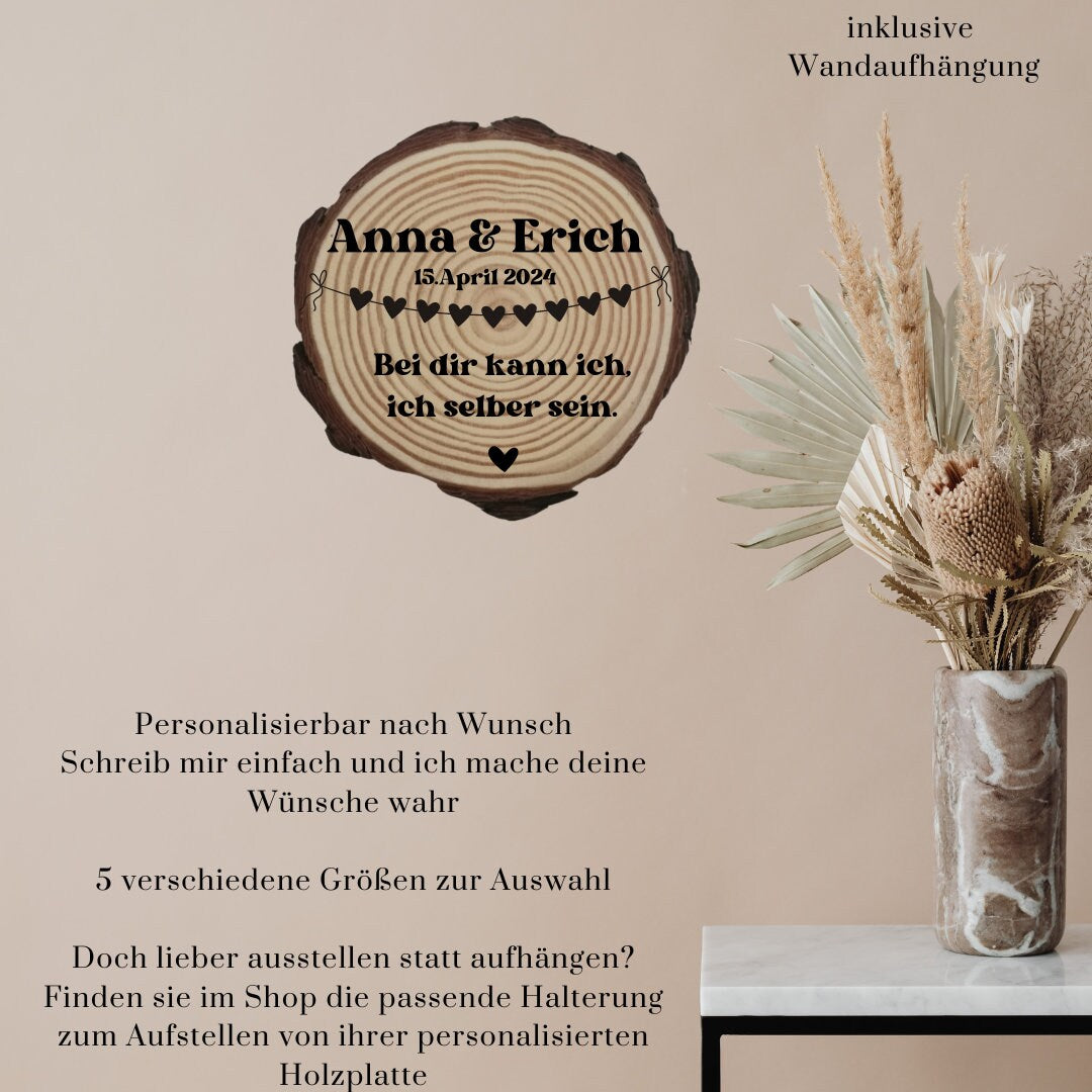 Personalisierte Naturholzscheibe aus Kiefernholz für Hochzeit, Gastgeschenk, für Paare zu Weihnachten, Gleichgeschlechtliche Ehepaare