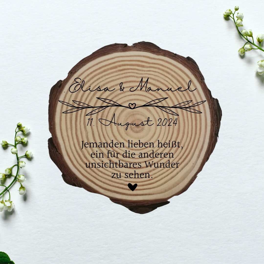 Personalisierte Naturholzscheibe aus Kiefernholz für Hochzeit, Gastgeschenk, für Paare zu Weihnachten, Gleichgeschlechtliche Ehepaare