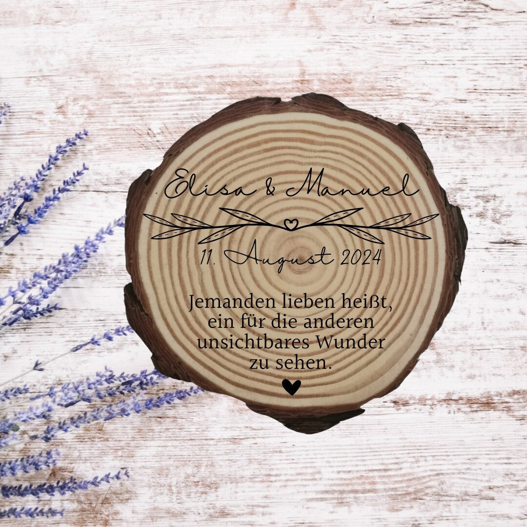 Personalisierte Naturholzscheibe aus Kiefernholz für Hochzeit, Gastgeschenk, für Paare zu Weihnachten, Gleichgeschlechtliche Ehepaare