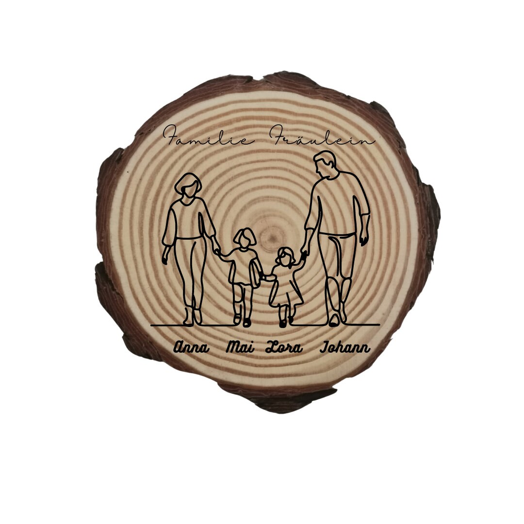 Personalisierte Naturholzscheibe für Familien, als einzigartige Deko oder als Hausschild, für Mama, Papa, Oma, aus Kiefernholz
