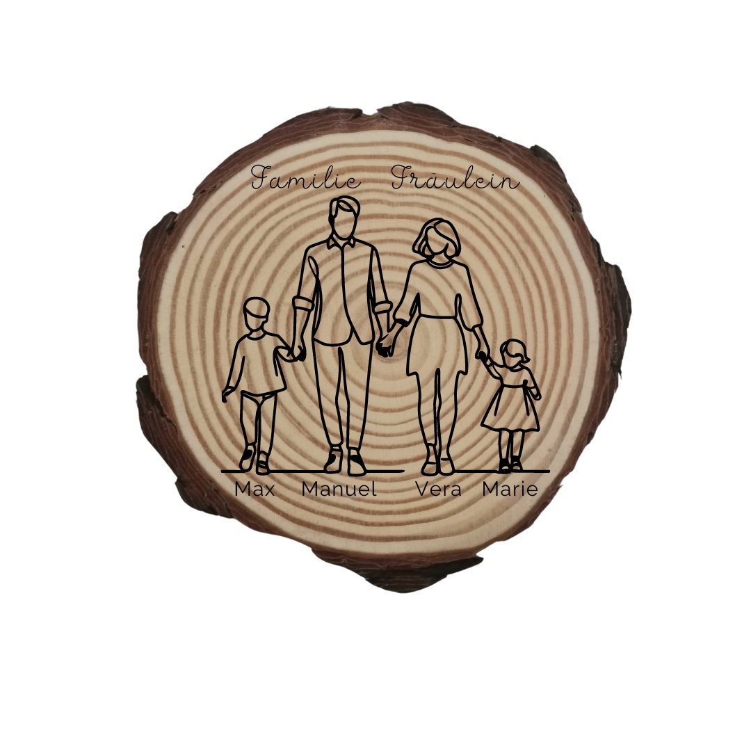 Personalisierte Naturholzscheibe für Familien, als einzigartige Deko oder als Hausschild, für Mama, Papa, Oma, aus Kiefernholz