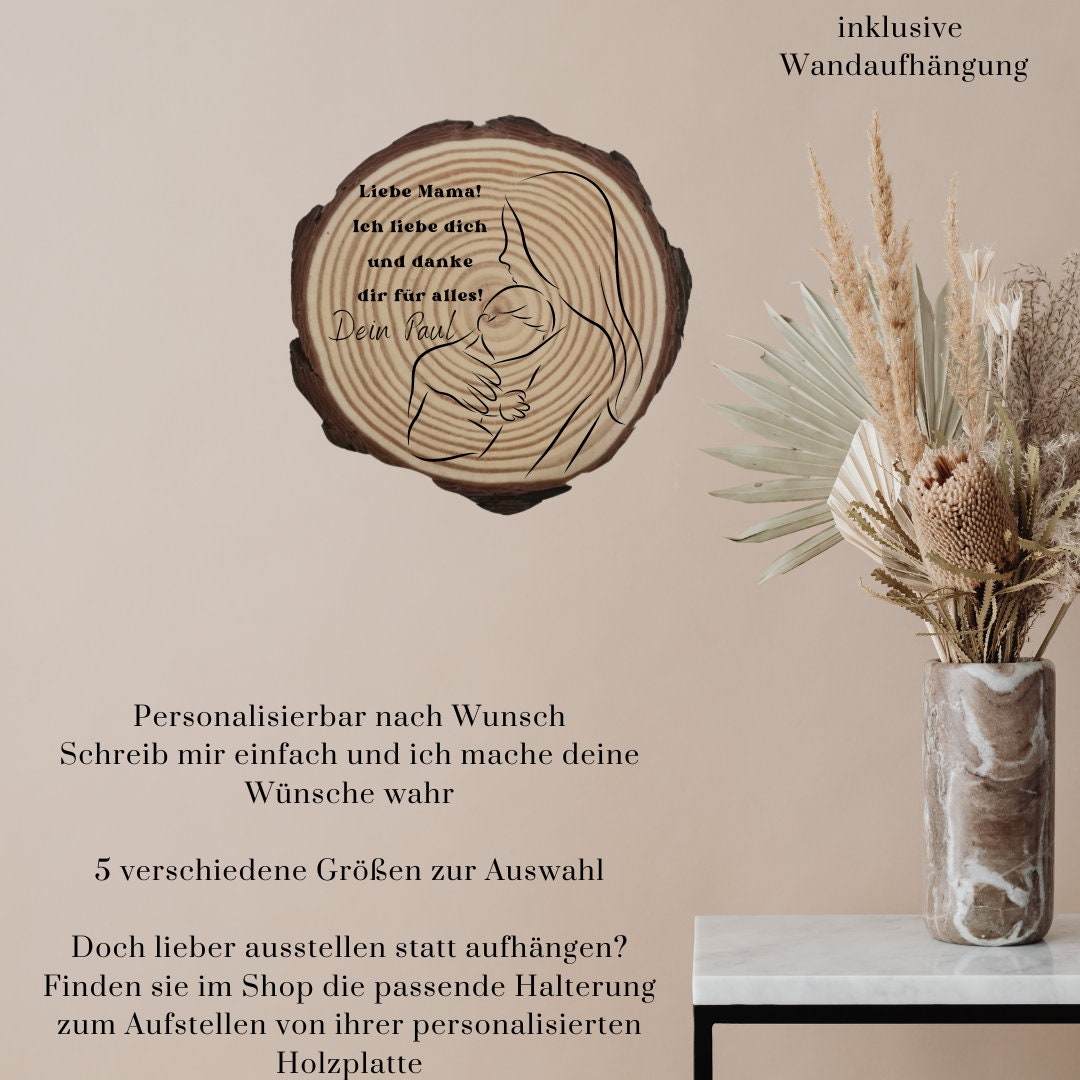 Personalisierte Naturholzscheibe für Mama, als einzigartige Deko, für Mama, Oma, aus Kiefernholz, zum Geburtstag, Muttertag, Weihnachten