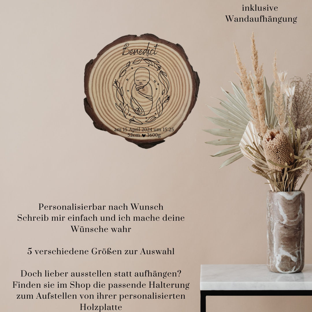 Personalisierte Naturholzscheibe zur Geburt, Baby, als einzigartige Deko, für Mama, Oma, aus Kiefernholz, zum Geburtstag, Weihnachten