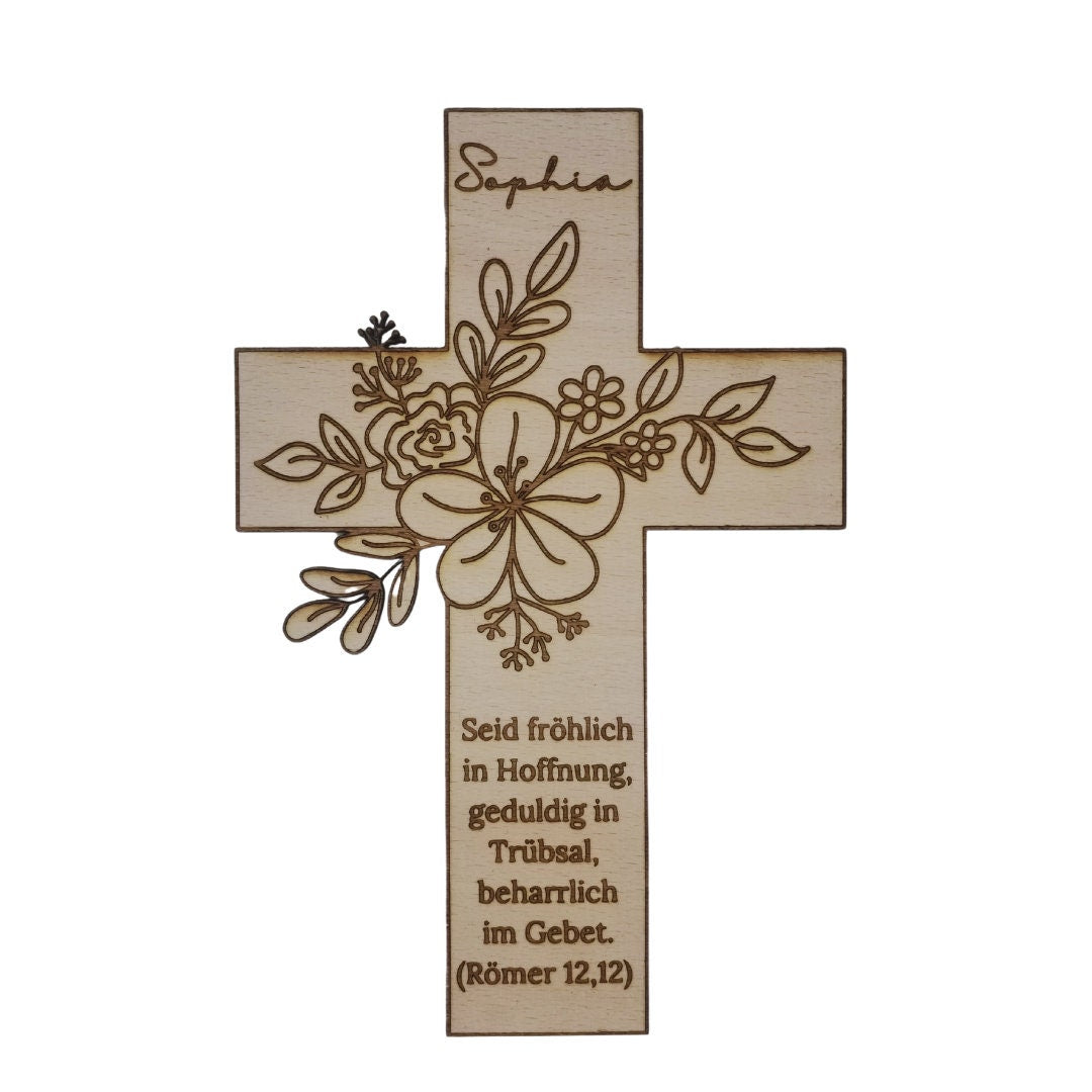 Personalisiertes, graviertes Kreuz aus Holz, perfekt zur Taufe oder zur Geburt