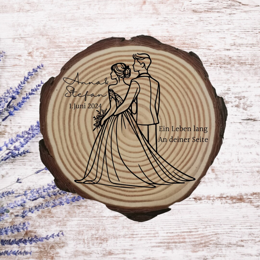 Personalisierte Naturholzscheibe aus Kiefernholz für Hochzeit, Geburtstag, für Paare zu Weihnachten, Gleichgeschlechtliche Ehepaare
