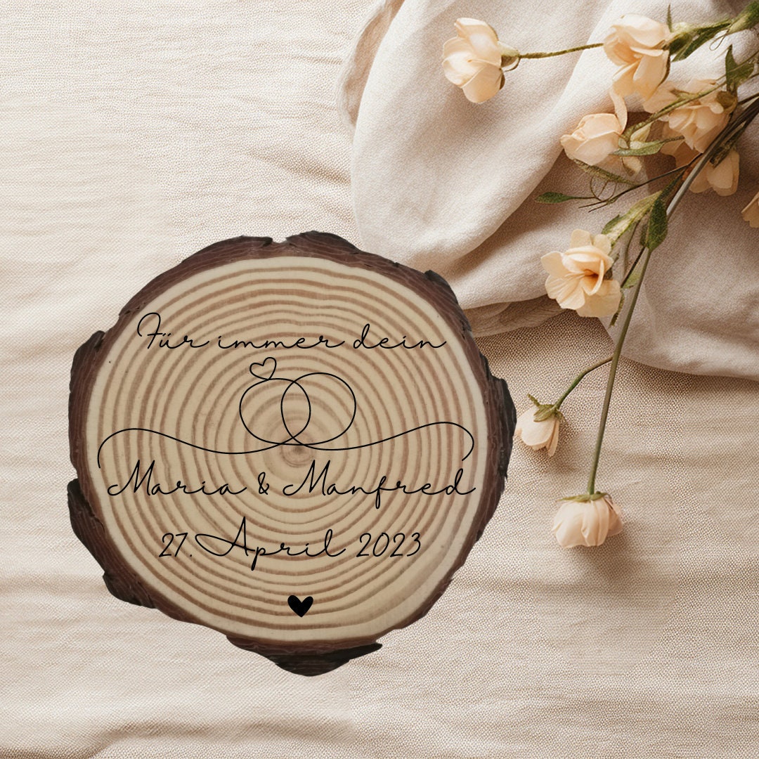 Personalisierte Naturholzscheibe aus Kiefernholz für Hochzeit, Gastgeschenk, für Paare zu Weihnachten, Gleichgeschlechtliche Ehepaare