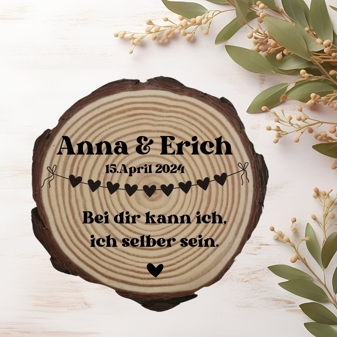 Personalisierte Naturholzscheibe aus Kiefernholz für Hochzeit, Gastgeschenk, für Paare zu Weihnachten, Gleichgeschlechtliche Ehepaare