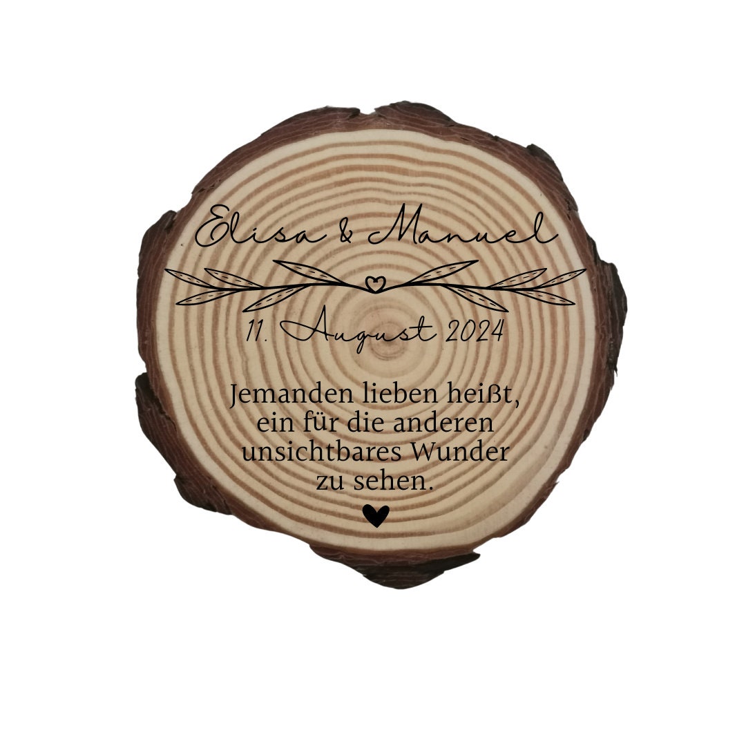 Personalisierte Naturholzscheibe aus Kiefernholz für Hochzeit, Gastgeschenk, für Paare zu Weihnachten, Gleichgeschlechtliche Ehepaare