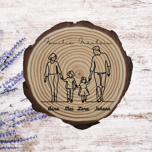 Personalisierte Naturholzscheibe für Familien, als einzigartige Deko oder als Hausschild, für Mama, Papa, Oma, aus Kiefernholz