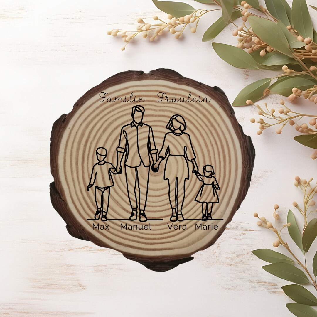 Personalisierte Naturholzscheibe für Familien, als einzigartige Deko oder als Hausschild, für Mama, Papa, Oma, aus Kiefernholz