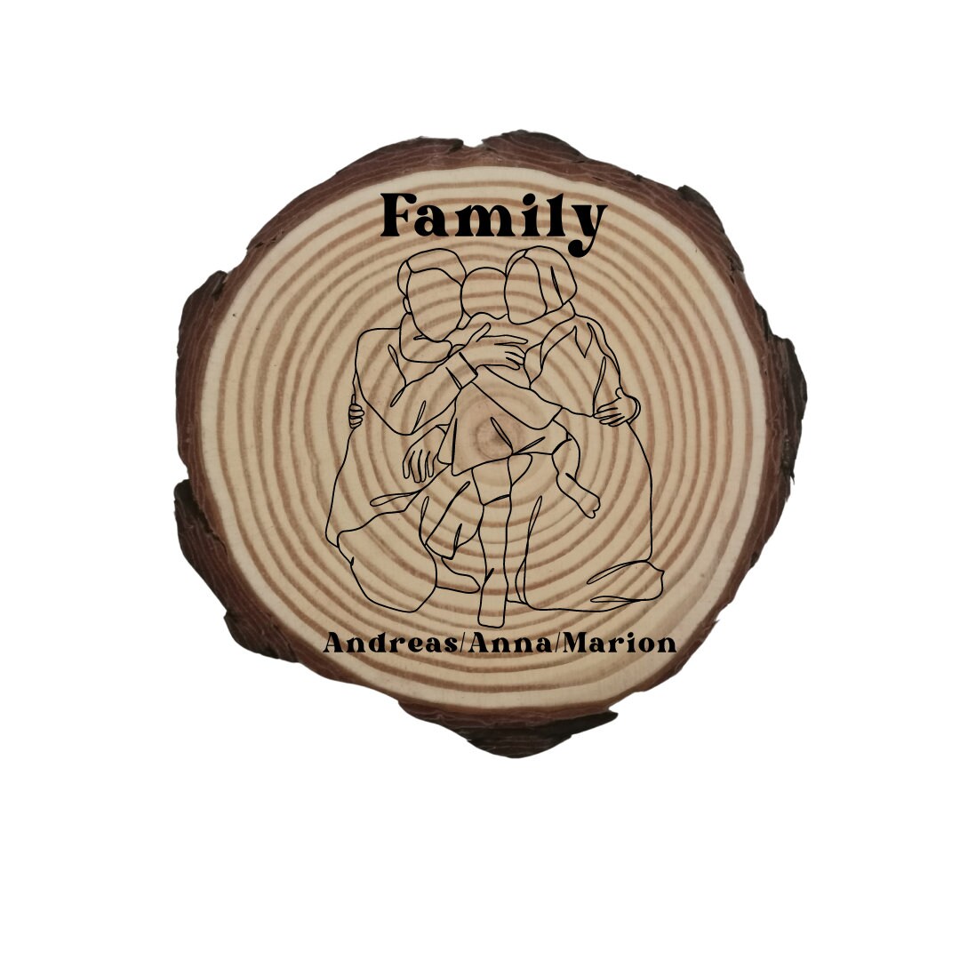 Personalisierte Naturholzscheibe für Familien, als einzigartige Deko oder als Hausschild, für Mama, Papa, Oma, aus Kiefernholz