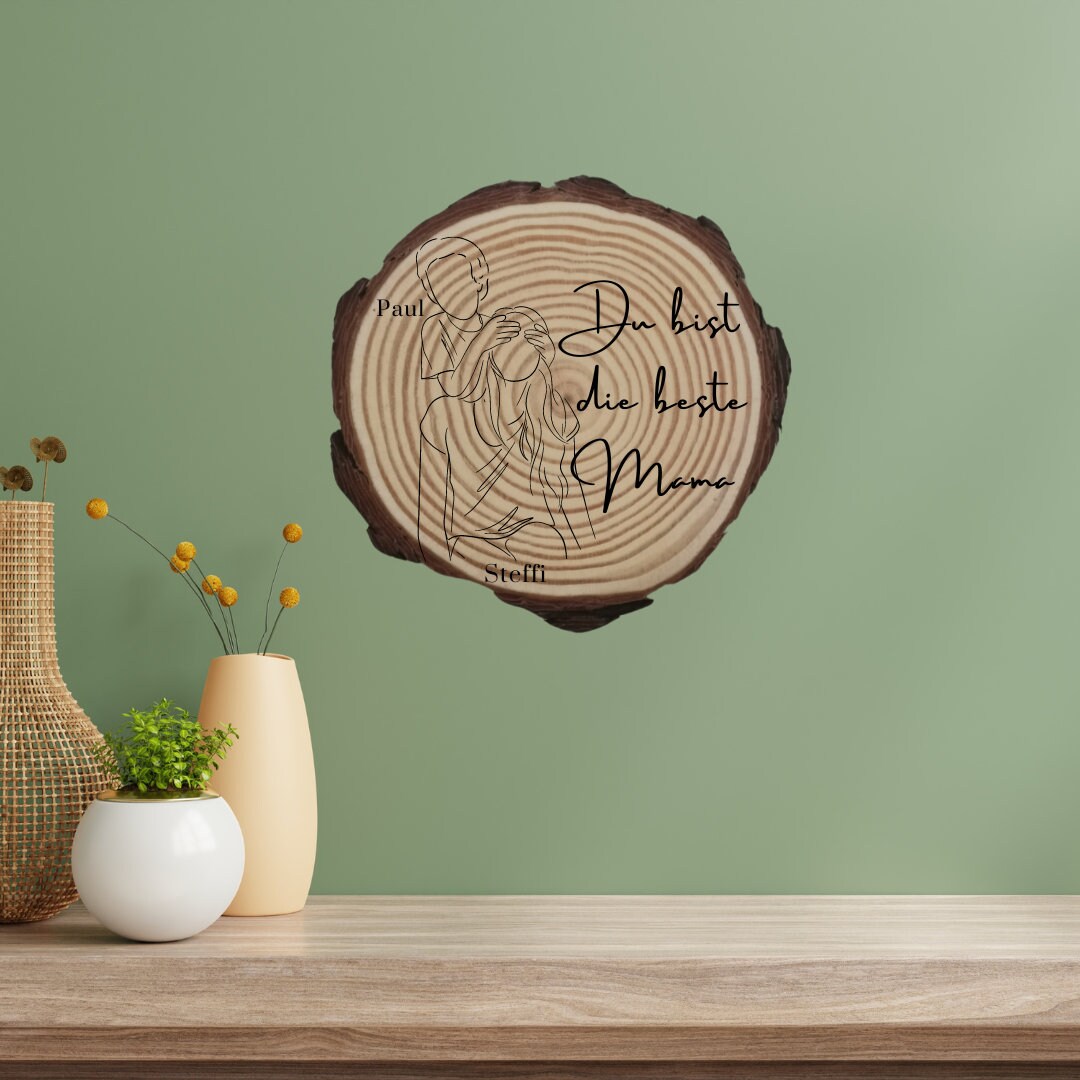 Personalisierte Naturholzscheibe für Mama, als einzigartige Deko, für Mama, Oma, aus Kiefernholz, zum Geburtstag, Muttertag, Weihnachten
