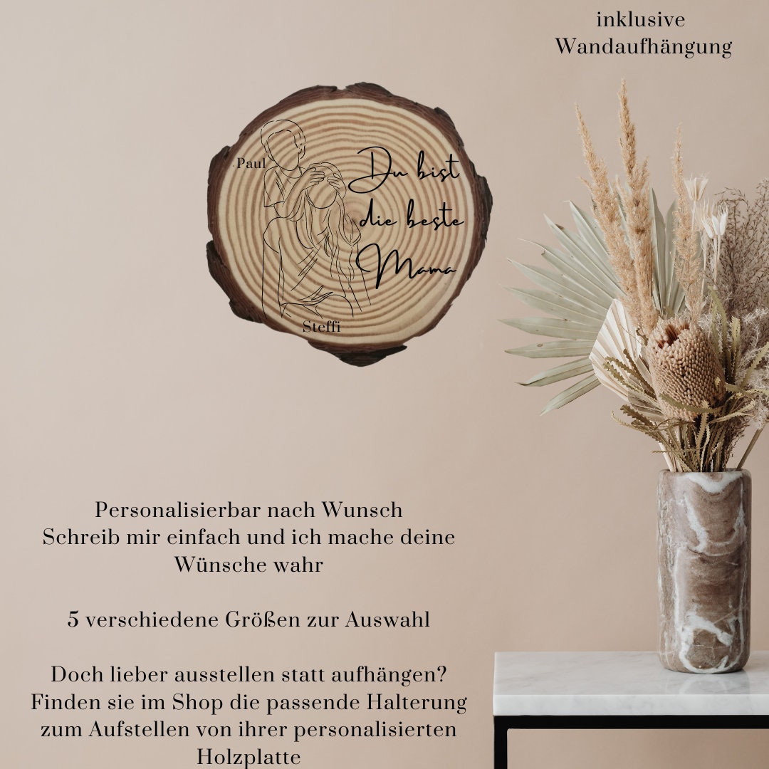 Personalisierte Naturholzscheibe für Mama, als einzigartige Deko, für Mama, Oma, aus Kiefernholz, zum Geburtstag, Muttertag, Weihnachten