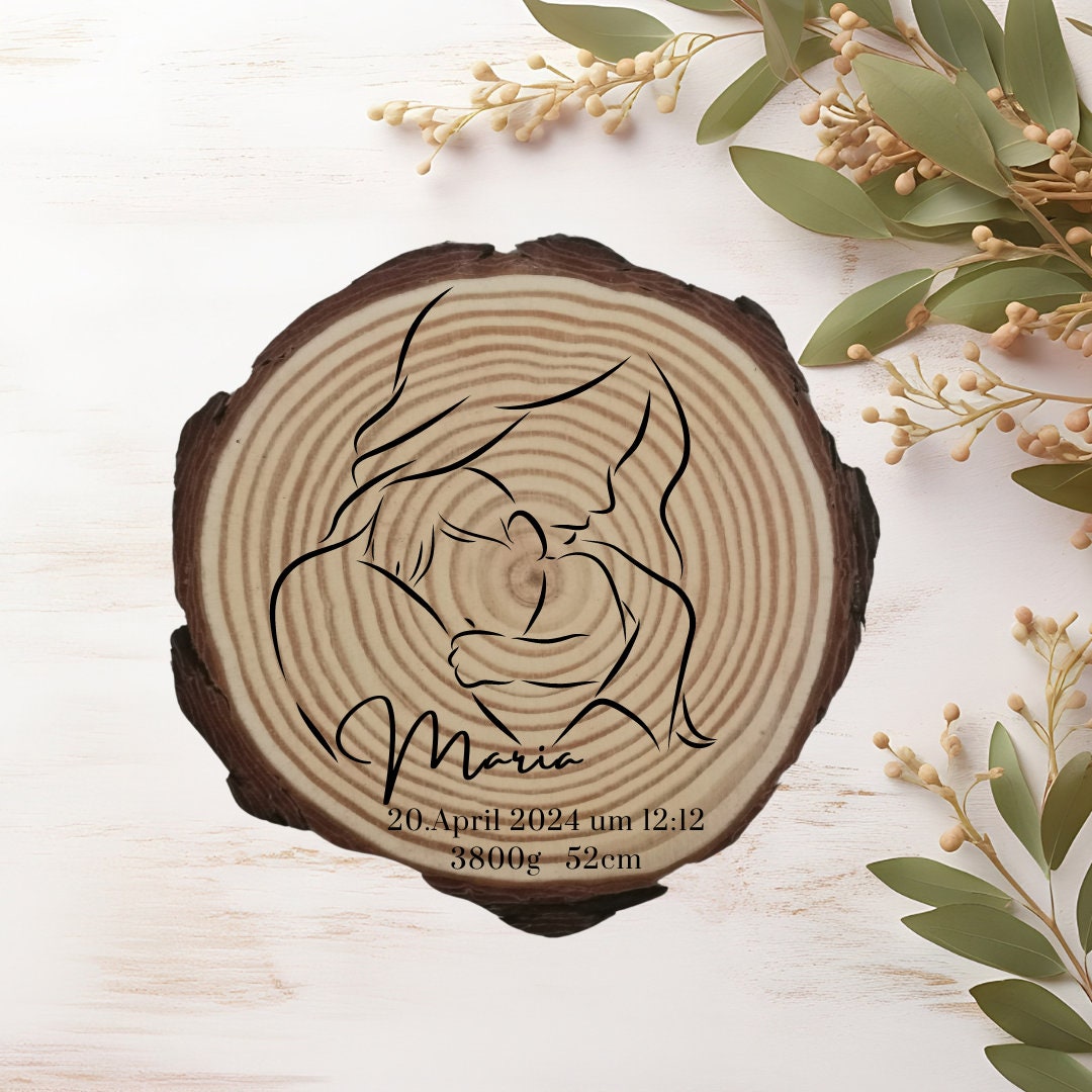 Personalisierte Naturholzscheibe für Mama, als einzigartige Deko, für Mama, Oma, aus Kiefernholz, zum Geburtstag, Muttertag, Weihnachten