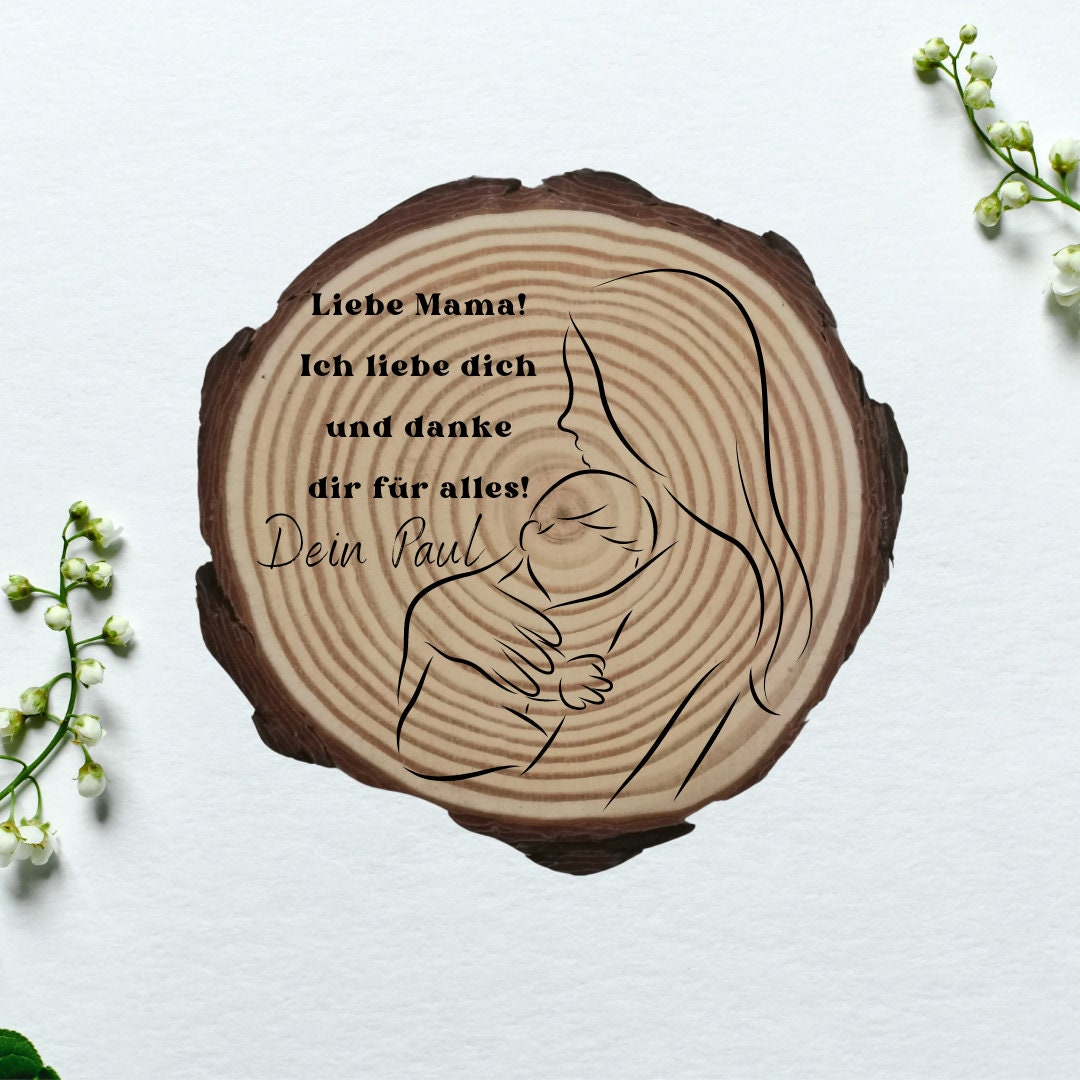 Personalisierte Naturholzscheibe für Mama, als einzigartige Deko, für Mama, Oma, aus Kiefernholz, zum Geburtstag, Muttertag, Weihnachten