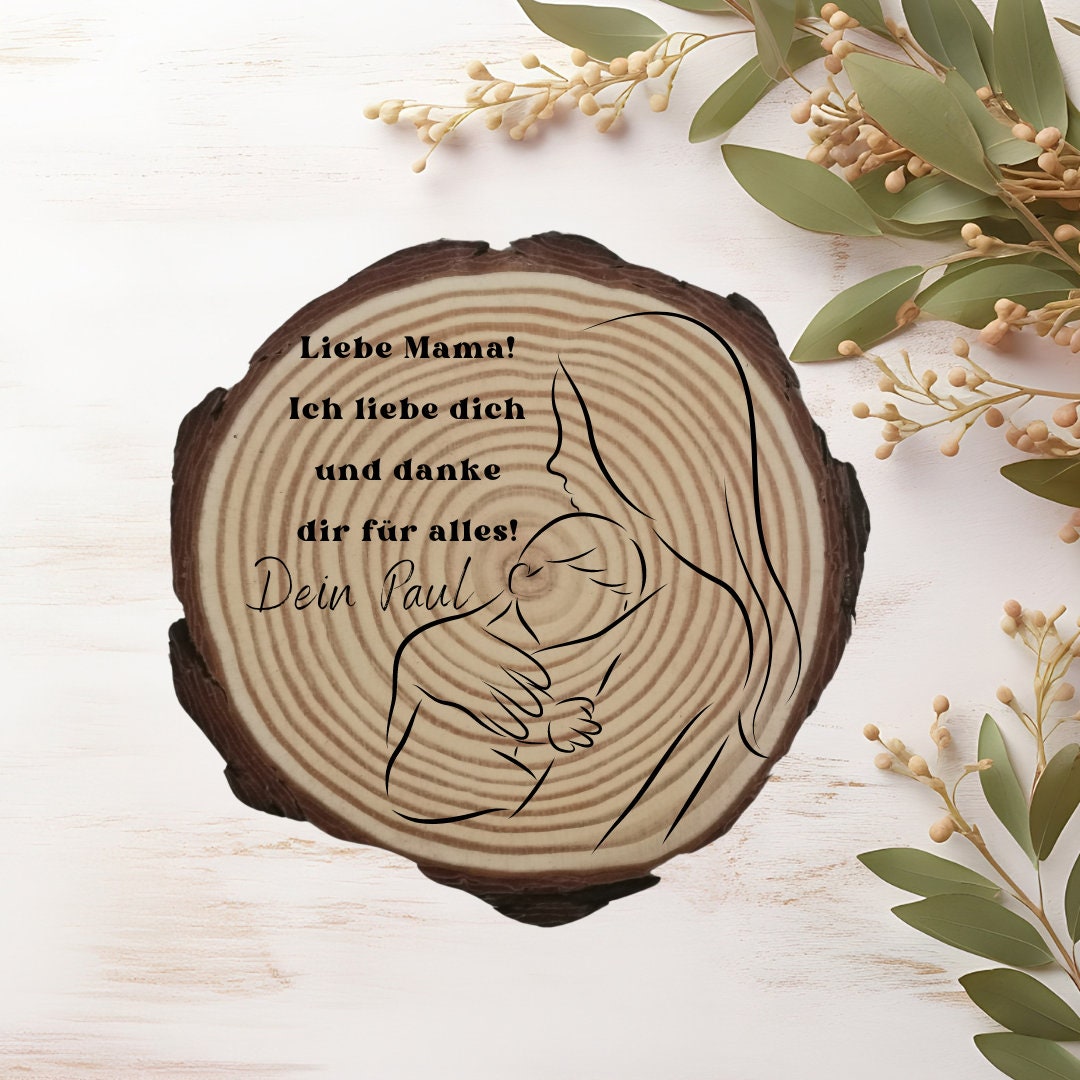 Personalisierte Naturholzscheibe für Mama, als einzigartige Deko, für Mama, Oma, aus Kiefernholz, zum Geburtstag, Muttertag, Weihnachten