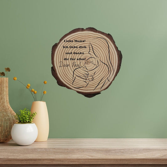 Personalisierte Naturholzscheibe für Mama, als einzigartige Deko, für Mama, Oma, aus Kiefernholz, zum Geburtstag, Muttertag, Weihnachten