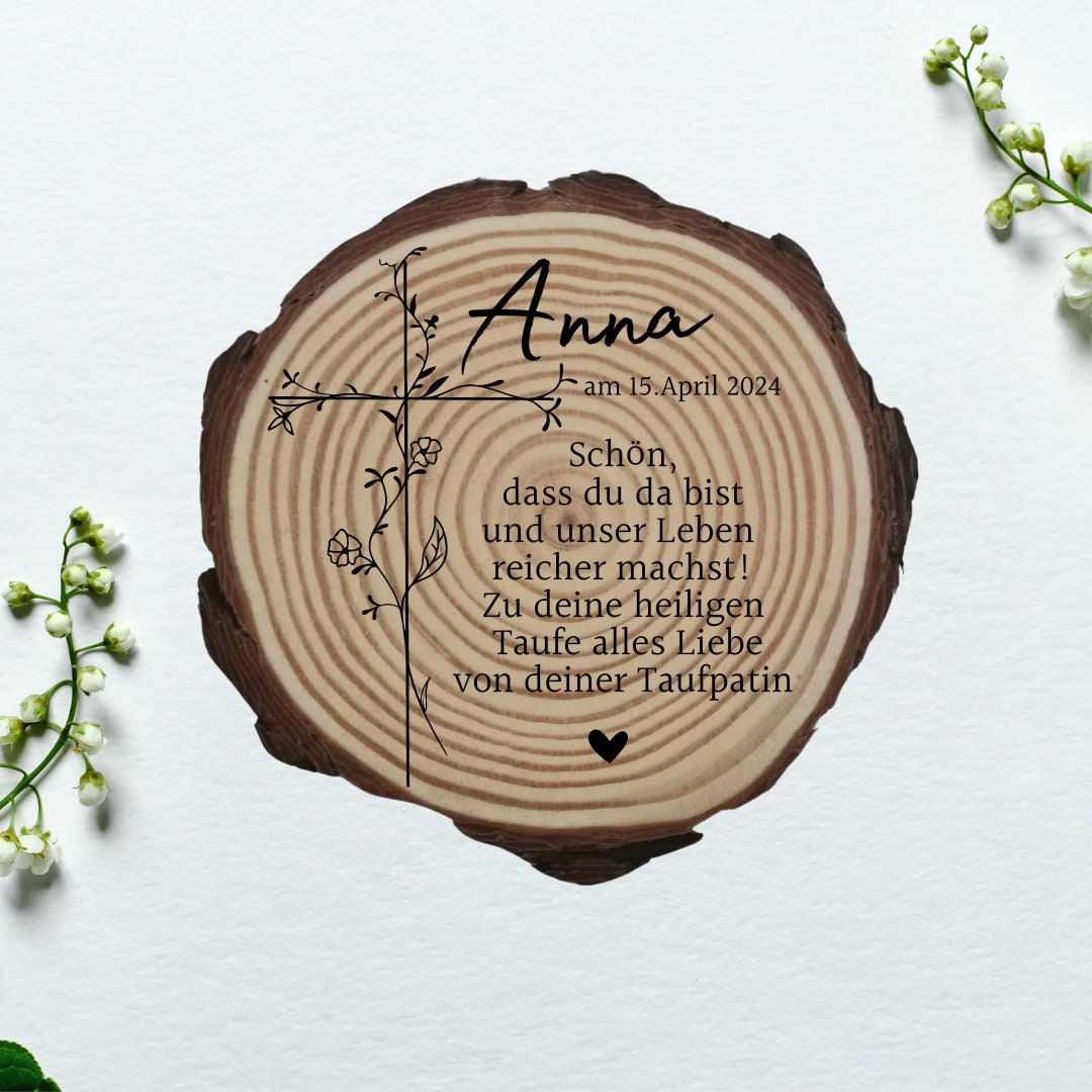 Personalisierte Naturholzscheibe zur Taufe, Baby, als einzigartige Deko, für Mama, Oma, aus Kiefernholz, zur Geburt, Weihnachten