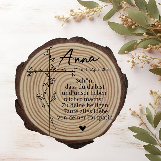 Personalisierte Naturholzscheibe zur Taufe, Baby, als einzigartige Deko, für Mama, Oma, aus Kiefernholz, zur Geburt, Weihnachten