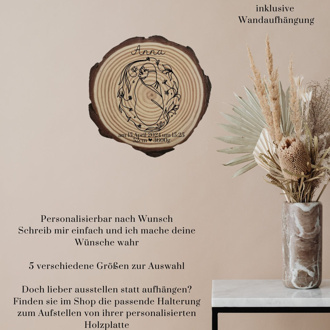 Personalisierte Naturholzscheibe zur Geburt, Baby, als einzigartige Deko, für Mama, Oma, aus Kiefernholz, zum Geburtstag, Weihnachten